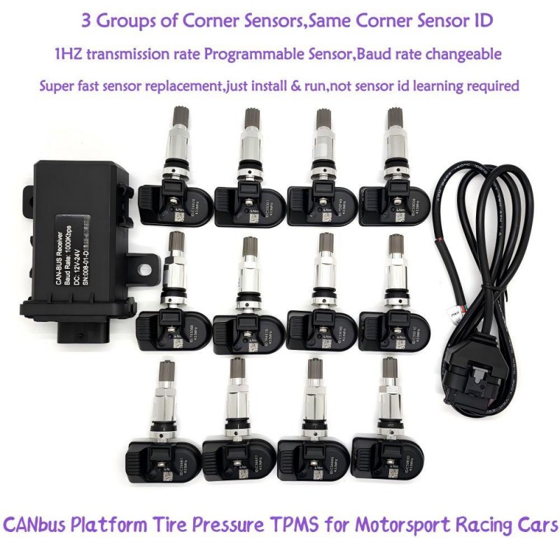 CANBUS Platform TPMS Tyre Pressure Kit for Motorsport Racing Cars including total 12pcs Programmable sensors 1HZ