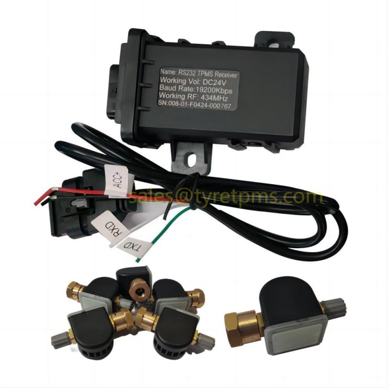 RS232 Truck TPMS System Flow Through Tire Pressure Sensors Directly Fill Tires no removal required 