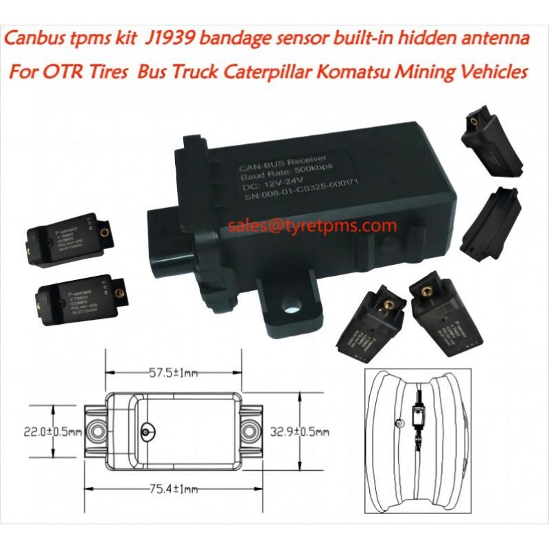 Internal Bandage Sensor CANbus Platform Receiver Truck Bus TPMS for 6-wheel vehicles Max support 22 tyres