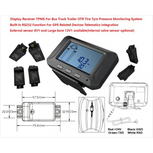 New Design Internal Bandage Sensor Display Receiving unit Bus Truck Trailer TPMS support RS232 interface Telematics Integration