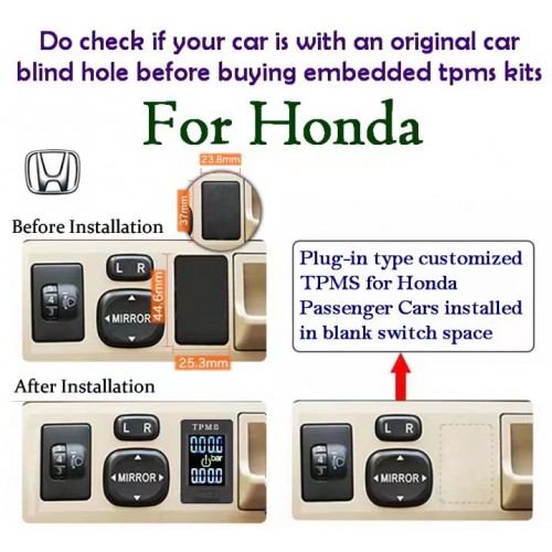 LCD Display Receiver Embedded Installation TPMS  4 Internal Sensors for Honda Cars