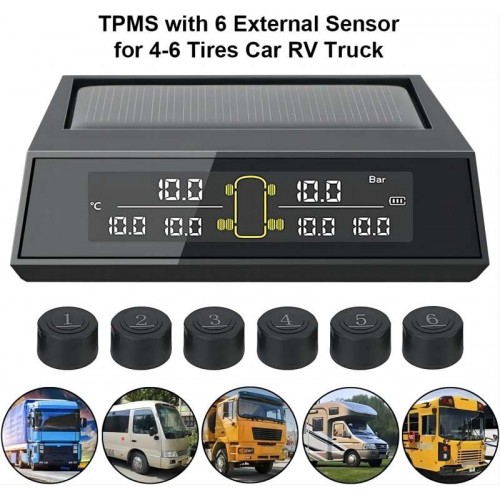 External Sensor Solar Power TPMS LCD Color Screen Monitoring Tire Pressure for 6 wheel RV Cars Light truck bus