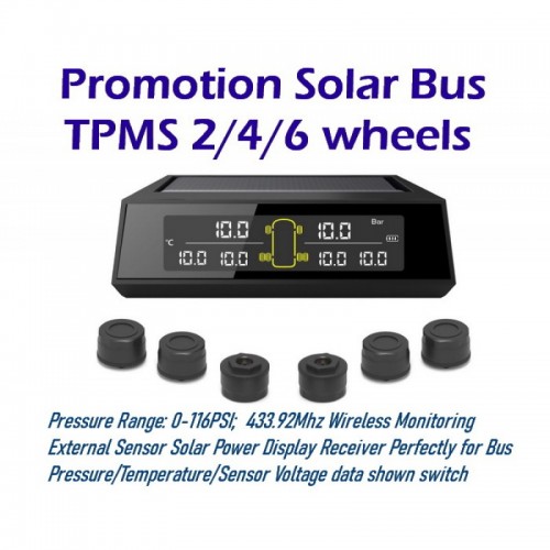 External Sensor Solar Power TPMS LCD Color Screen Monitoring Tire Pressure for 6 wheel RV Cars Light truck bus